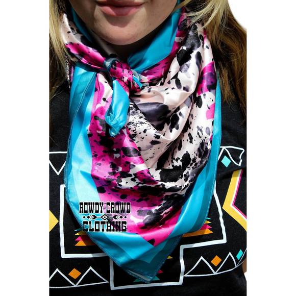 NEW ROWDY CROWD women's cool cowhide wild rag in fuchsia pink and turquoise - Picture 1 of 2